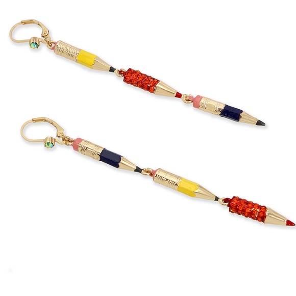 New Betsey-Johnson Faux Stone Pencil Mismatch Linear Earrings - Picture 2 of 7